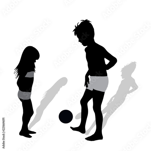 Vector silhouette of children who play football.