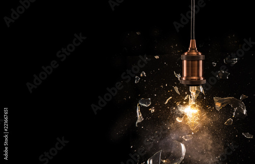 Real explosion of vintage electric bulb.