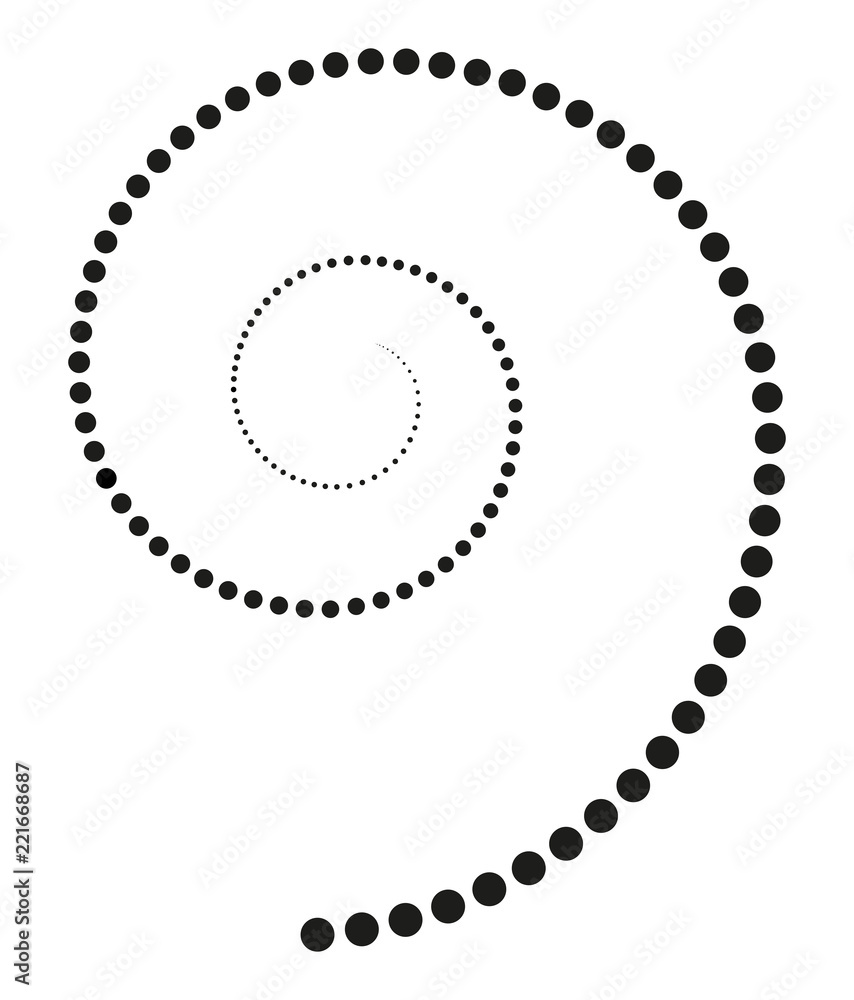 Black spiral made of increasing dots. Points from the center of the ...