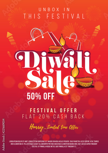 Diwali Sale Poster Design template A4 Size vector Illustration