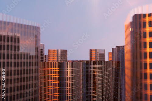3D Illustration Skyscrapers from a low angle view. Architecture glass high buildings. skyscrapers in a finance district