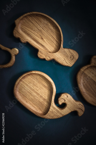 wooden made of oak on dark background, handmade