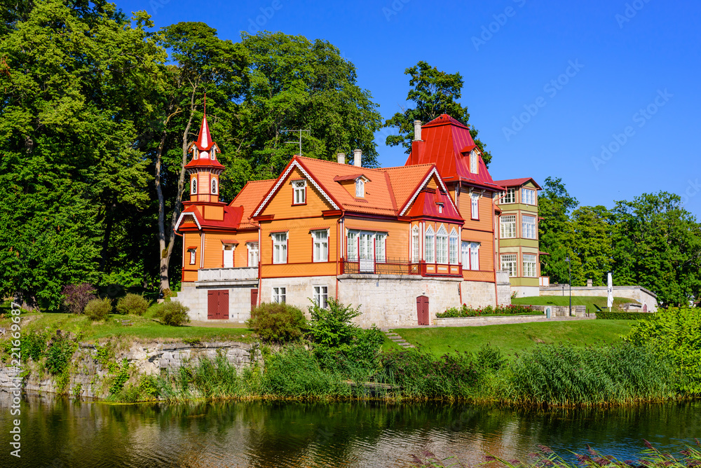 Typical architecture of Kuressaare. Buildings in the historical center, Kuressaare, Saaremaa island, Estonia