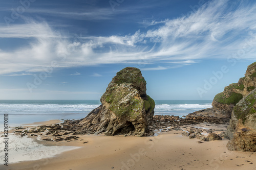 Wispy Clouds, Black Humphrey Rock, Whipsiderry Beach, Newquay, Cornwall photo