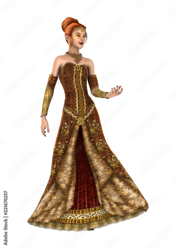 3D Rendering Princess of Autumn on White