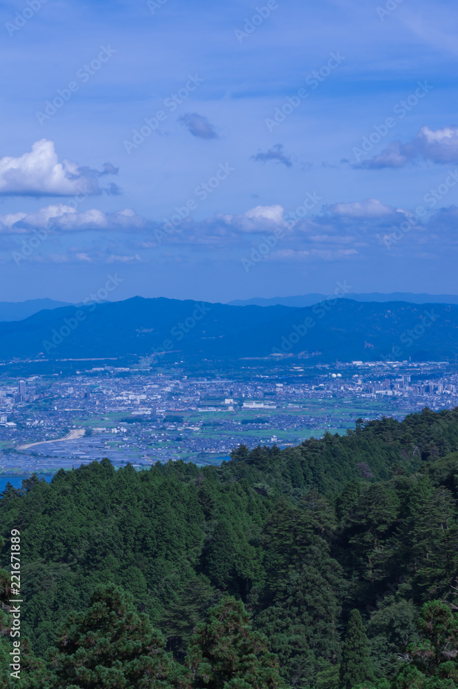 The beautiful panoramic view of Biwako lake  from Mount Hiei.