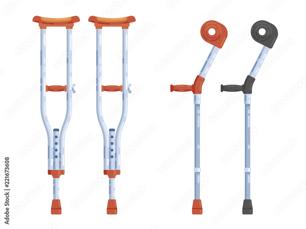 Sticks and crutches isolated on white background. Vector illustration