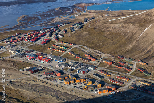 Colorful buildings of arctic town Longyearbyen