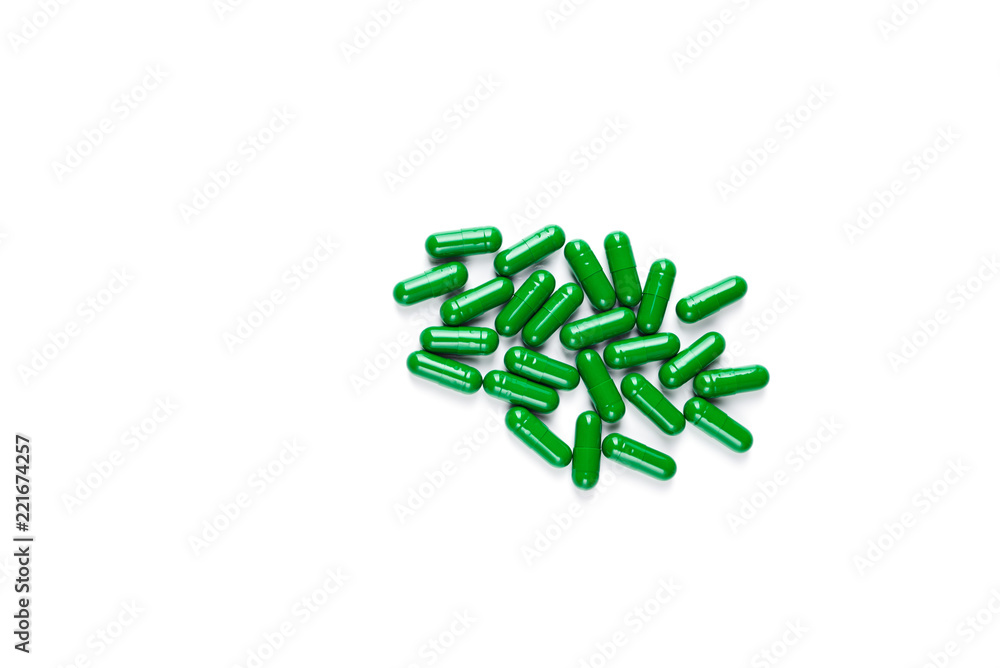 Medicine green and yellow pills or capsules Medicine green and yellow pills or capsules