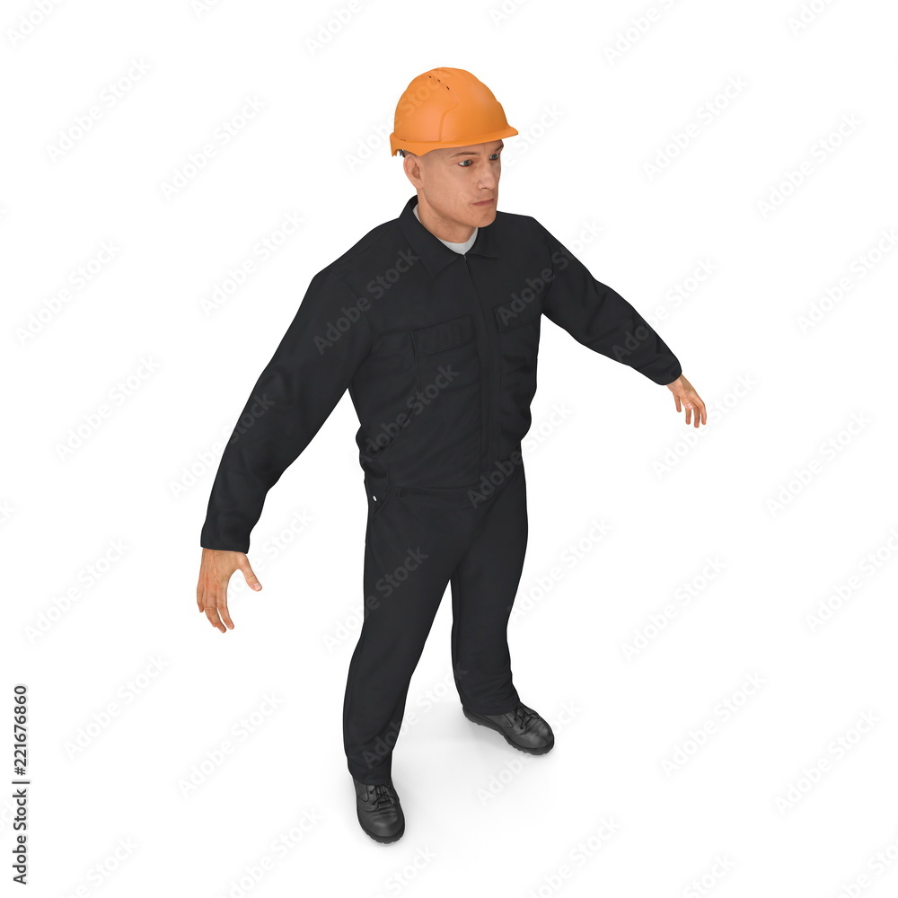 Worker In Black Uniform with Hardhat Standing Pose