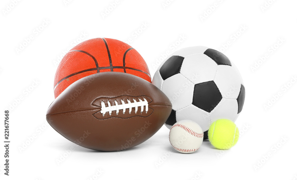 Different sport balls on white background
