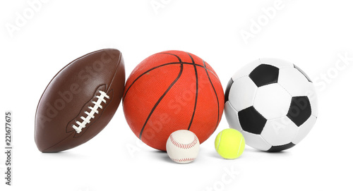 Different sport balls on white background