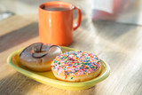 Donuts with cup of hot chocolate