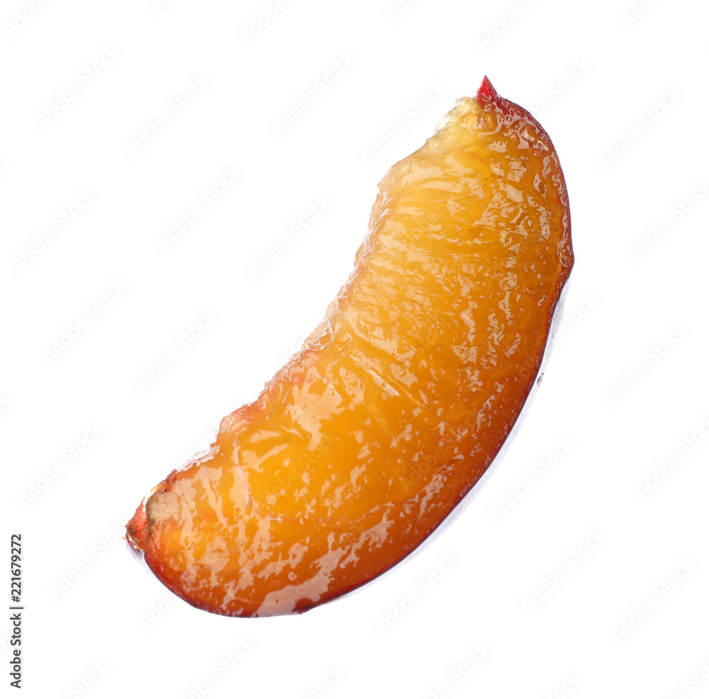 Piece of fresh plum on white background Piece of fresh plum on white background