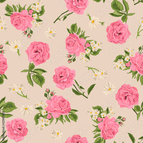 Seamless pattern with roses. Perfect for background greeting cards and invitations of the wedding, birthday, Valentine's Day, Mother's Day.