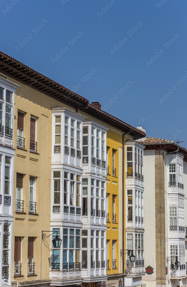 Traditional bay windows in Basque capital Vitoria-Gasteiz, Spain