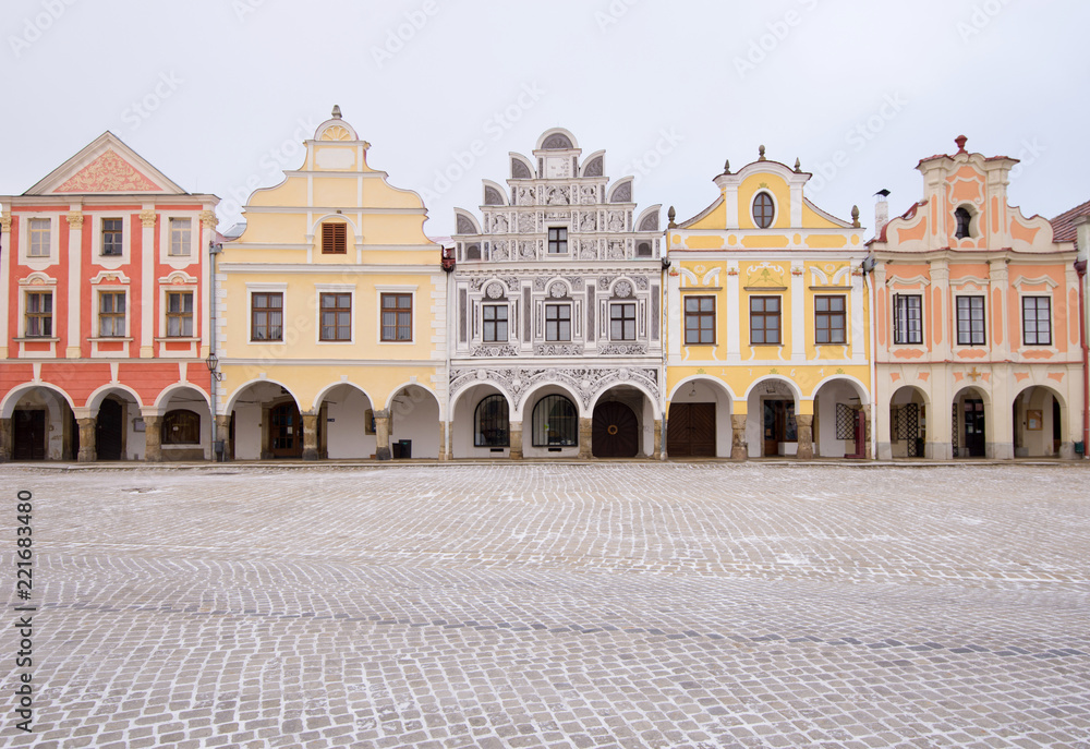 Traditional houses on the main square of Telc, Czech Republic.