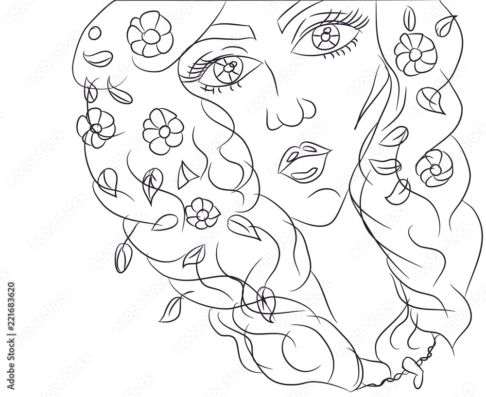 Fototapeta premium portrait of a girl drawing lines, vector