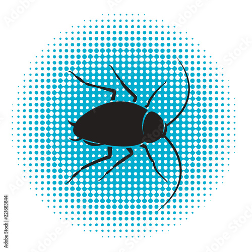  silhouetted cockroach over blue dot pattern vector drawing