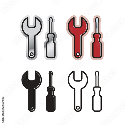 isolated spanners and screwdrivers variations vector illustration