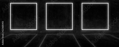 Background of an empty black corridor with neon light. Abstract background with lines and glow