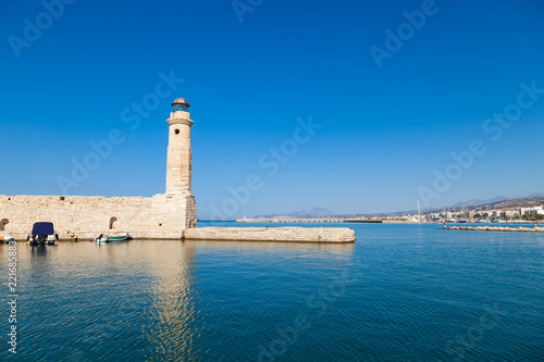 Rethymno old Venetian harbor with the Egyptian lighthouse, Crete island, Greece. It was built in 1830 by Egyptians.