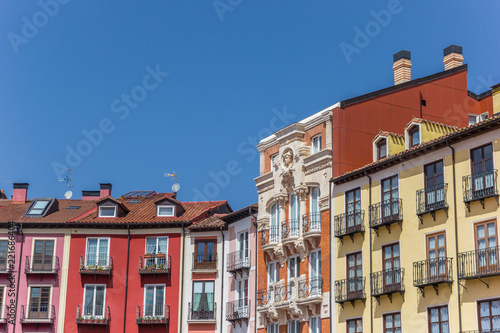 Colorful houses at the Plaza Mayor square in Burgos, Spain
