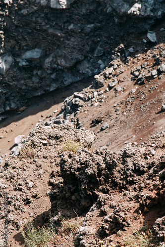 Vesuvius volcano in Italy. Top of the mountain  view of the crater and the surrounding area. High view  Naples and Pompeii below. The nature around the volcano