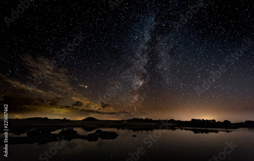 Night photography with Milky Way in Natural Area of Barruecos. Extremadura. Spain. photo