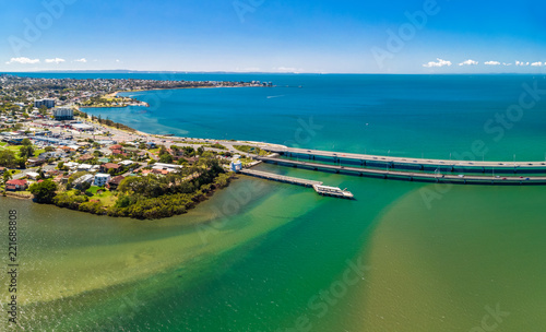 Aerial view of Houghton Bridges, connecting the Redcliffe Peninsula and Brigthon, Brisbane photo