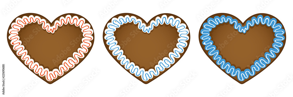 Obraz premium set of three gingerbread hearts in different colors