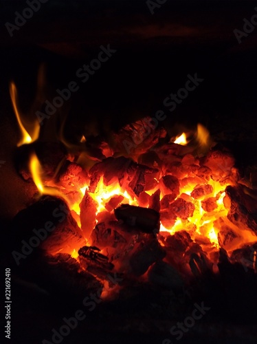 burning coal in the furnace