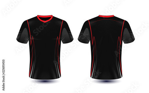 black and red layout e-sport t-shirt design template