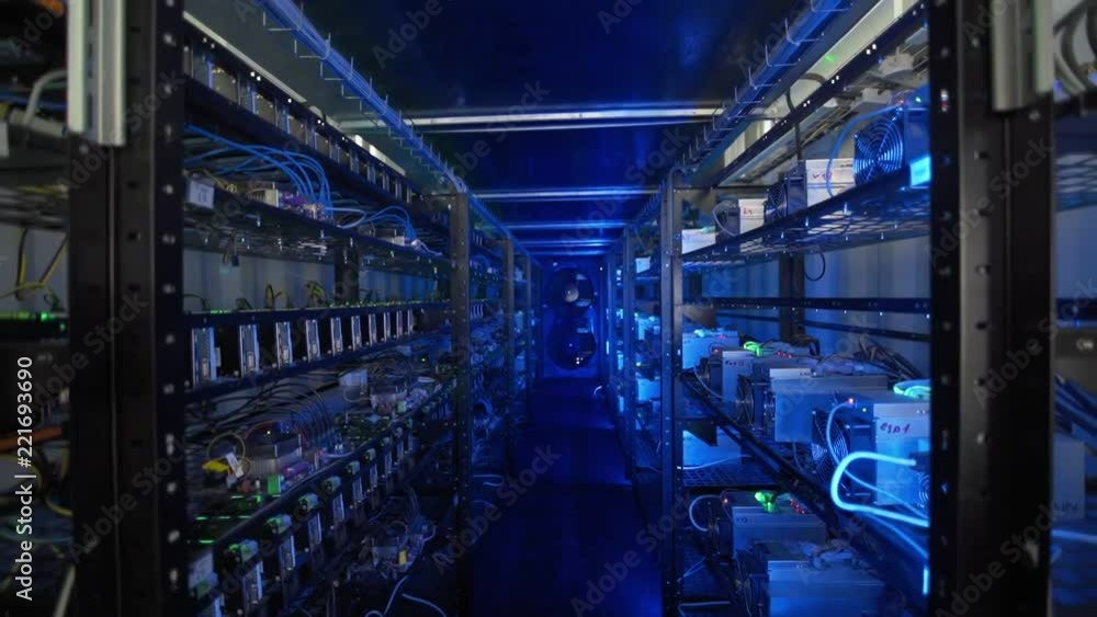 Server room for crypto currency mining. Server room for crypto currency mining.