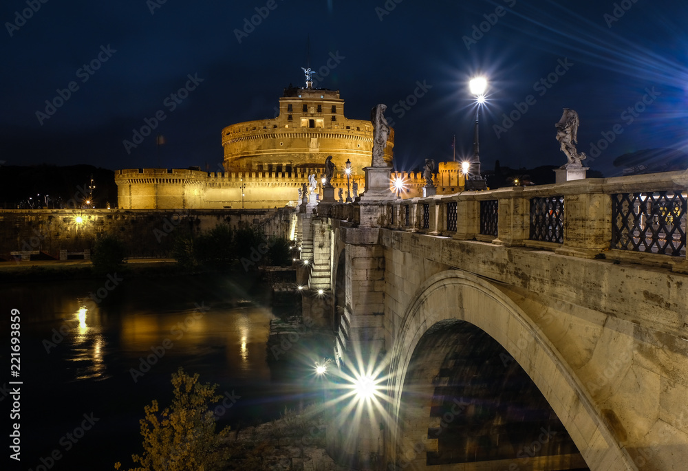 Night scene at the Mausoleum of Hadrian, usually known as Castel Sant'Angelo