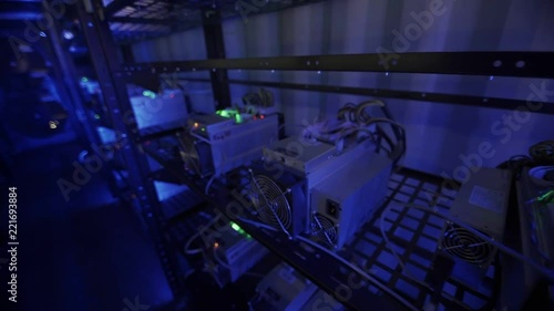 Industrial mining farm for bitcoin and cryptocurrency money.