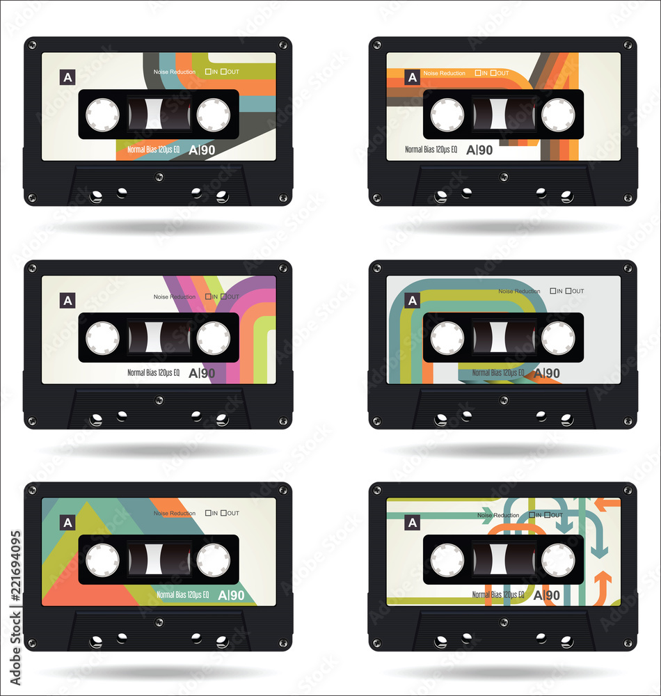 Naklejka premium Retro vintage cassette tape isolated white background collection