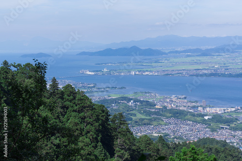 The beautiful panoramic view of Biwako lake  from Mount Hiei. photo