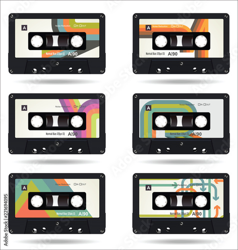 Retro vintage cassette tape isolated white background collection