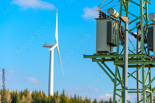 Wind power plants in the Czech Republic as a source of green energy. Turbine green energy electricity technology concept. Renewable wind energy. Power generation with wind turbines in a wind farm.