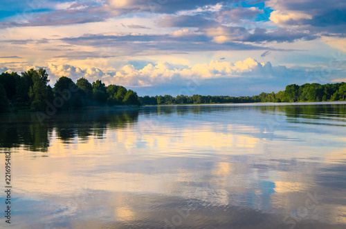 Summer evening landscape on the Lake Biserovo, Moscow region, Russia.