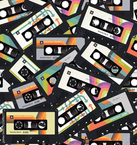 Retro vintage cassette tape seamless background vector