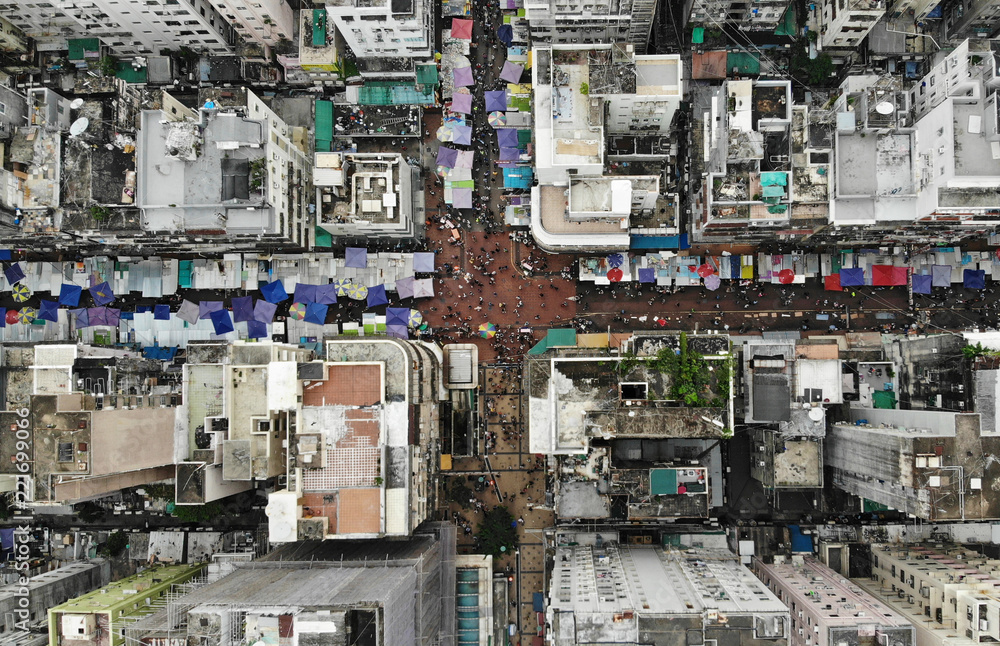 flea market in aerial view in Apliu Street in hong kong