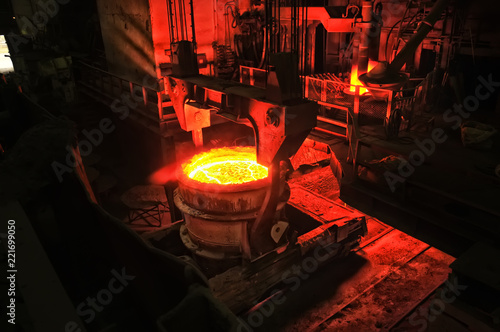 heavy industry metallurgical plant produces steel in stove