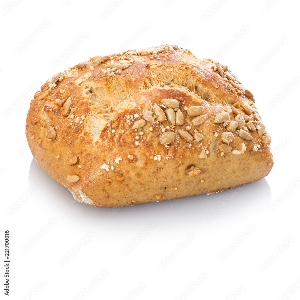 Mehrkornbrötchen Vollkornbrötchen weiß freigestellt Mehrkornbrötchen Vollkornbrötchen weiß freigestellt