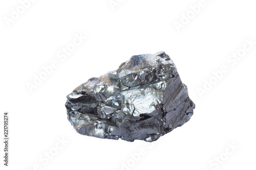 Natural black coal bar isolated on white background. Industrial coal nugget close up cut out on white background