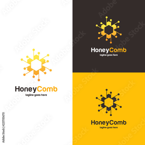 Honey Comb Logo design concept, Bee or Technology logo template