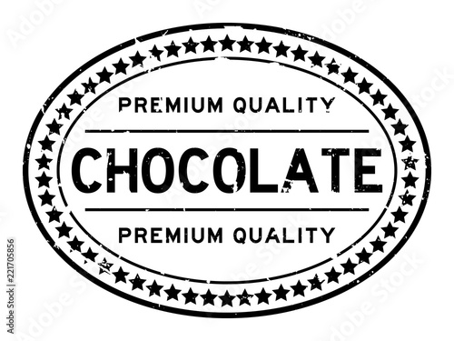 Grunge premium quality chocolate oval rubber seal stamp on white background