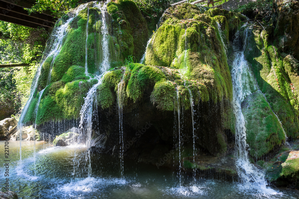 Waterfall, overlooking the Bigar waterfall, Romania country - obrazy, fototapety, plakaty 