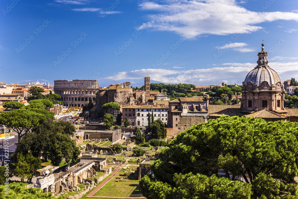 View on the Santi Luca e Martina and  Colosseum from Vittoriano